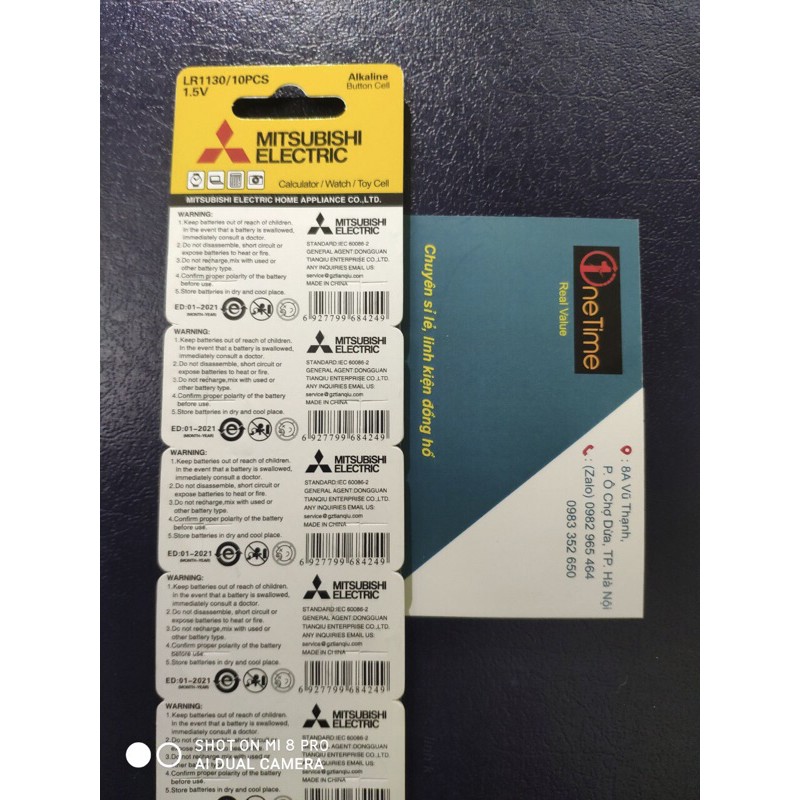 Pin cúc áo hiệu MITSUBISHI LR1130 vỉ 10 viên,Pin LR1130, LR54, AG10, 189 1130 chíng hãng