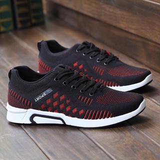 Giày Sneaker Nam Thể Thao Thoáng Khí - Đen sọc đỏ