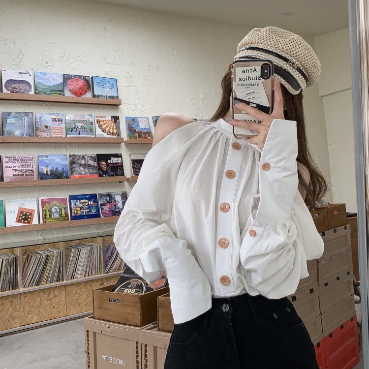 (Order) Áo sơ mi phong cách retro áo lệch vai nhẹ nhàng nữ tính | BigBuy360 - bigbuy360.vn