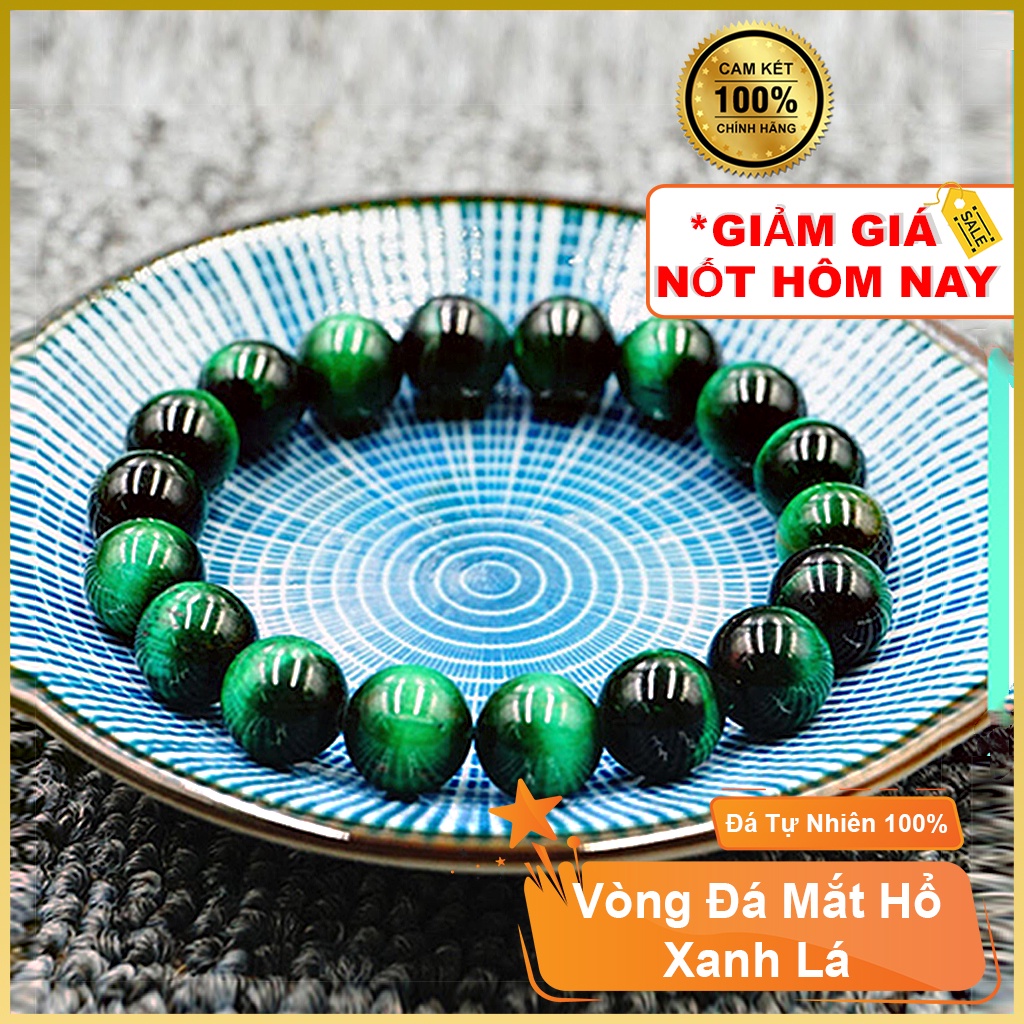 Vòng tay phong thủy đá màu xanh lá may mắn, vòng chuỗi hạt đeo tay hợp cho nam và nữ - Tặng hộp đựng, dây dự phòng