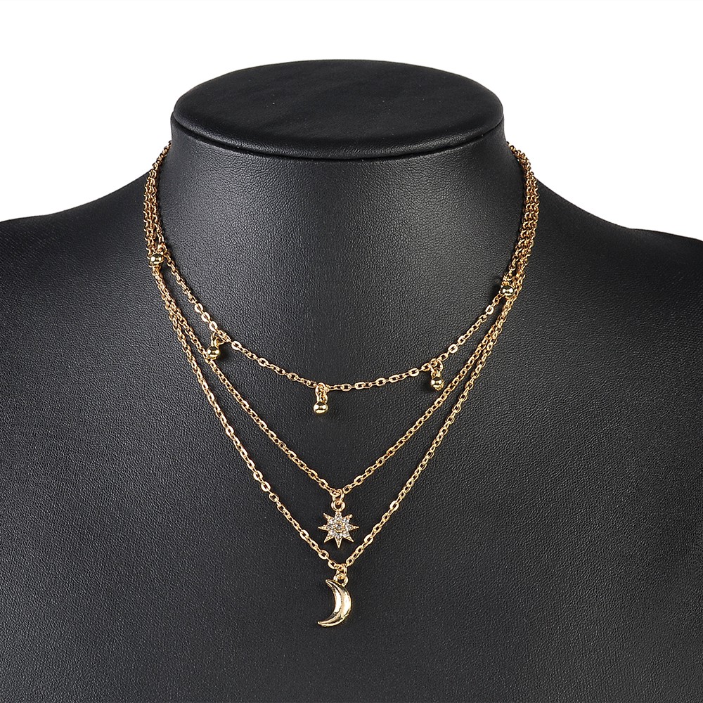 Dây Chuyền Choker Nhiều Lớp Mặt Hình Mặt Trăng Phong Cách Hàn Quốc Quyến Rũ Cho Nữ