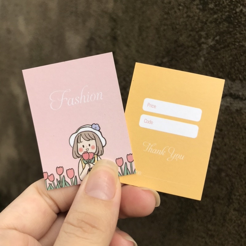 Hộp 100 mác, size 4x5.4cm Tag quần áo, Mác quần áo, giấy bìa cứng, cán màng, Phong cách dễ thương