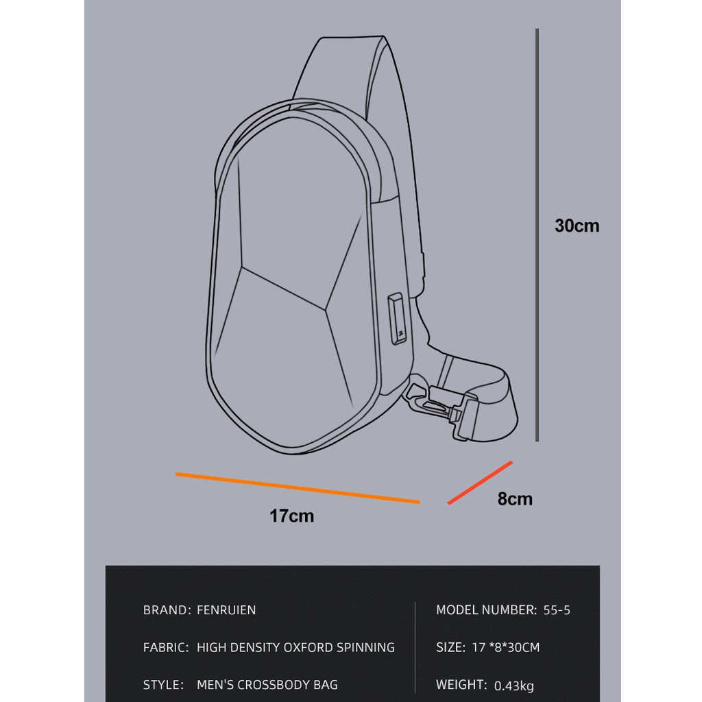 Túi Đeo Chéo Ngực Vỏ Cứng Chống Thấm Nước Có Cổng Sạc Usb 2021 Cho Nam