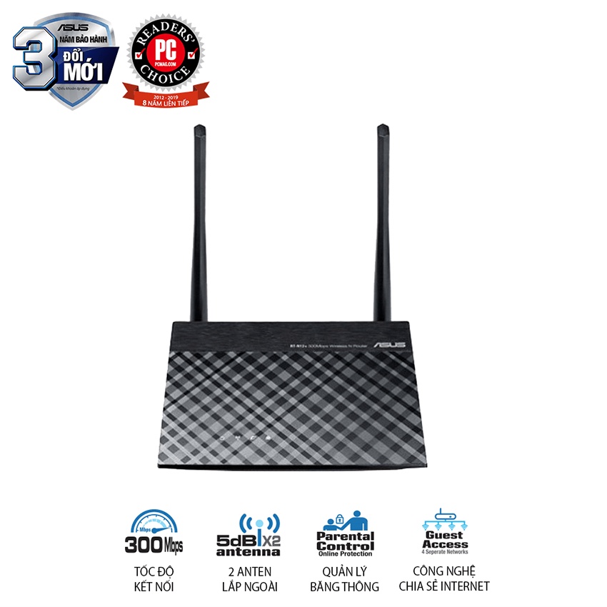 Bộ phát Wifi Asus RT-N12+ chuẩn N tốc độ 300Mbps (Chính Hãng Asus Việt Nam)