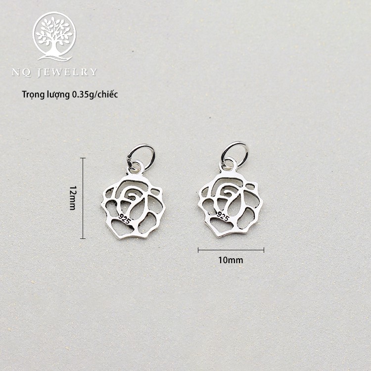 Charm bạc mặt khắc hoa treo - NQ Jewelry