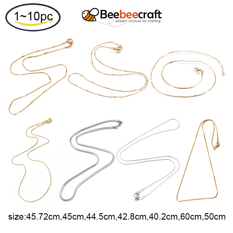 Bộ 1-10 Vòng cổ Bằng Thép Không Gỉ 304 Có Khóa Càng Cua Màu Vàng 45~46.5cm