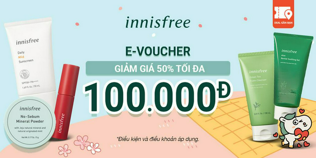 E-voucher giảm 50% tối đa 100.000đ tại innisfree