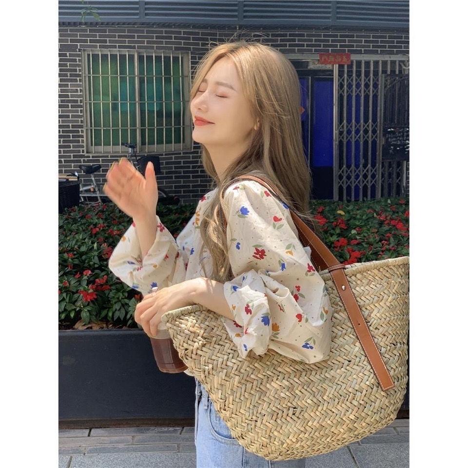 COZOK Áo Sơ Mi Chống Nắng Dáng Rộng Cổ Tròn In Hoa Xinh Xắn Hợp Thời Trang