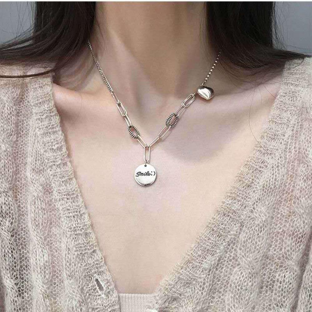 Vòng cổ Mạ Bạc 925 Mặt Hình Trái Tim Khắc Chữ Phong Cách Cổ Điển Dành Cho Nữ