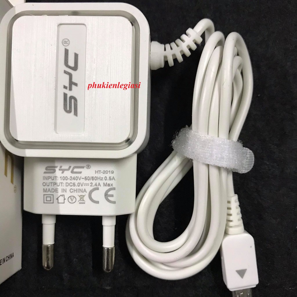 Cốc sạc liền dây micro usb kèm 2 cổng usb có đèn Led mã SYC HT2019 công suất 2.4A led viền