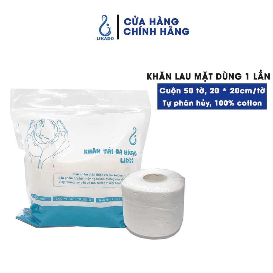 [Mã FMCGMALL -8% đơn 250K] Khăn lau mặt dùng 1 lần spa LIKADO kích thước (20x20cm)(40 tờ)(1 cuộn)