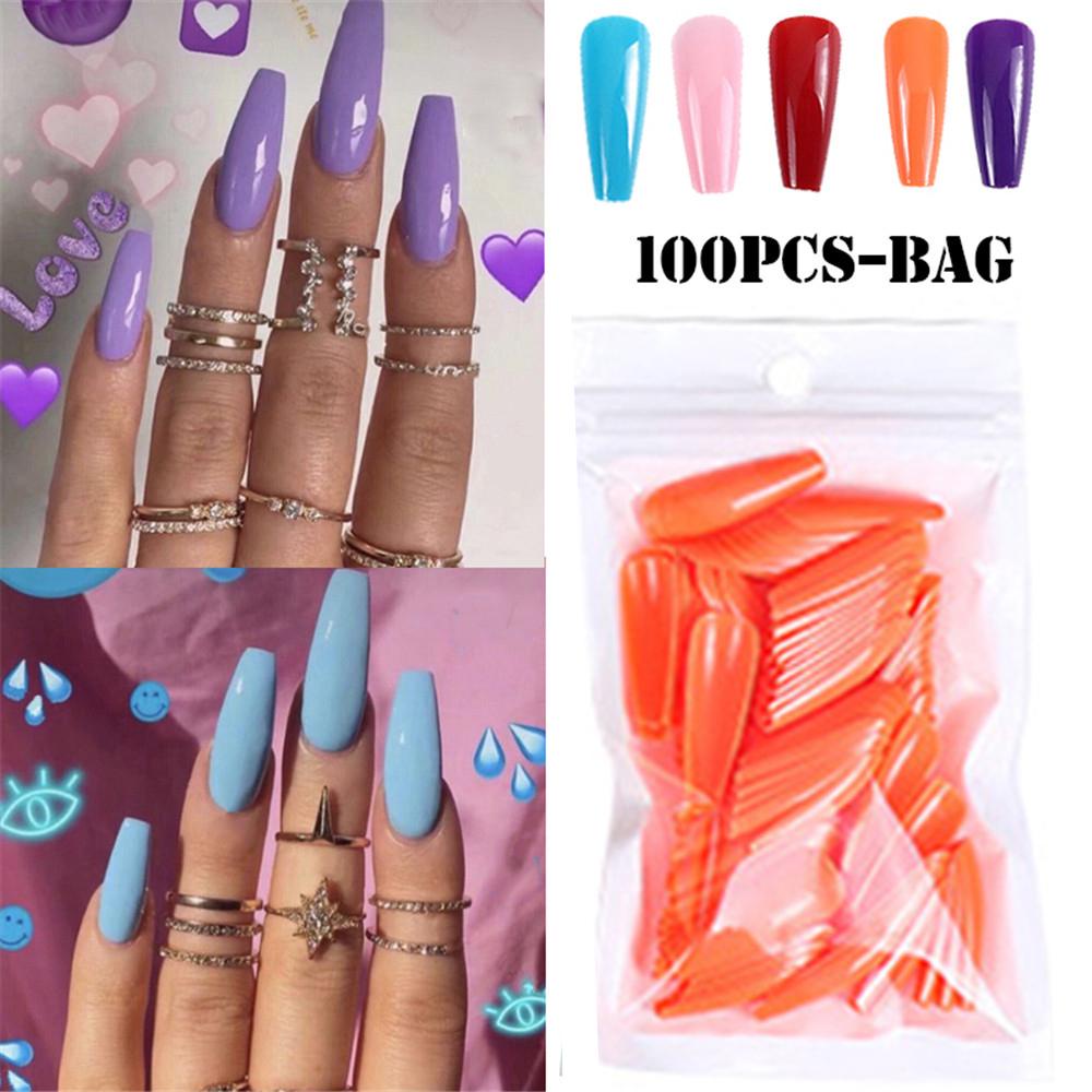 QQMALL Bộ Móng Tay Giả 10 Kích Cỡ Dạng Nhấn Bằng Acrylic Màu Sắc Ngọt Ngào