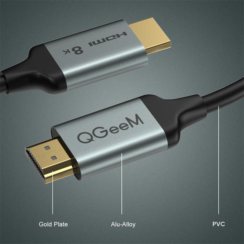 Cáp QGeeM HDMI sang HDMI 2.1 Hỗ trợ màn hình 8K Dài 0.91m hợp kim nhôm- Hàng Chính Hãng