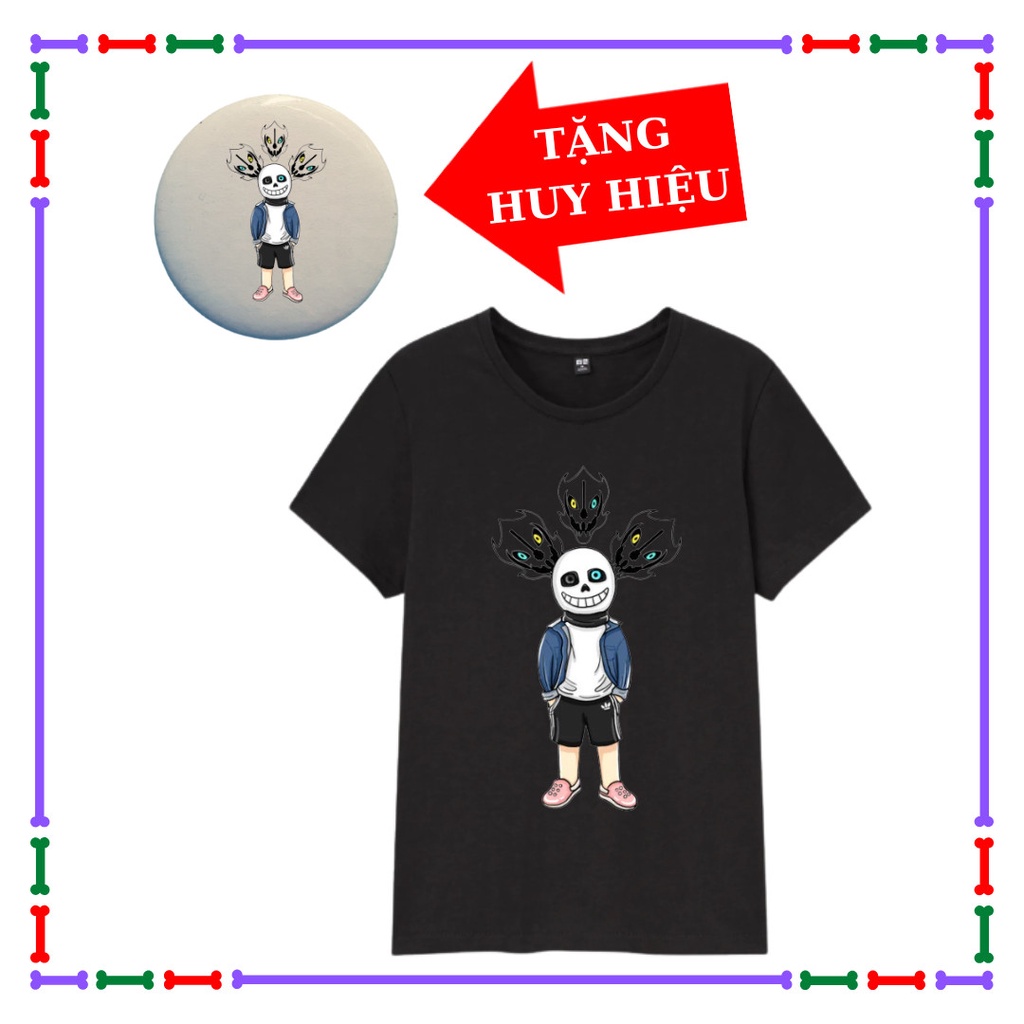 Áo thun cộc tay trẻ em Error 404, Error 505, Undertale Sans, Error Sans siêu ngầu, màu đen, Kèm Huy hiệu