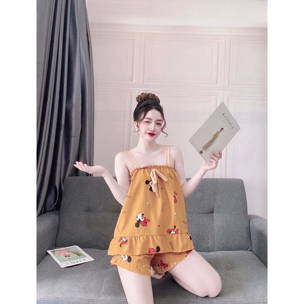 Set đồ bộ 2 dây mặc nhà chất kate lụa siêu mát freesize dưới 60 kí | BigBuy360 - bigbuy360.vn