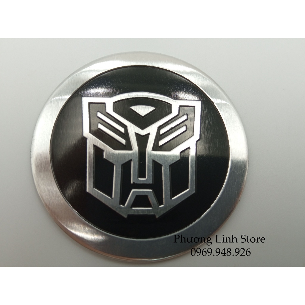 Tem dán xe Transformer Protec logo dán xe hình tròn nền đen viền bạc (214)