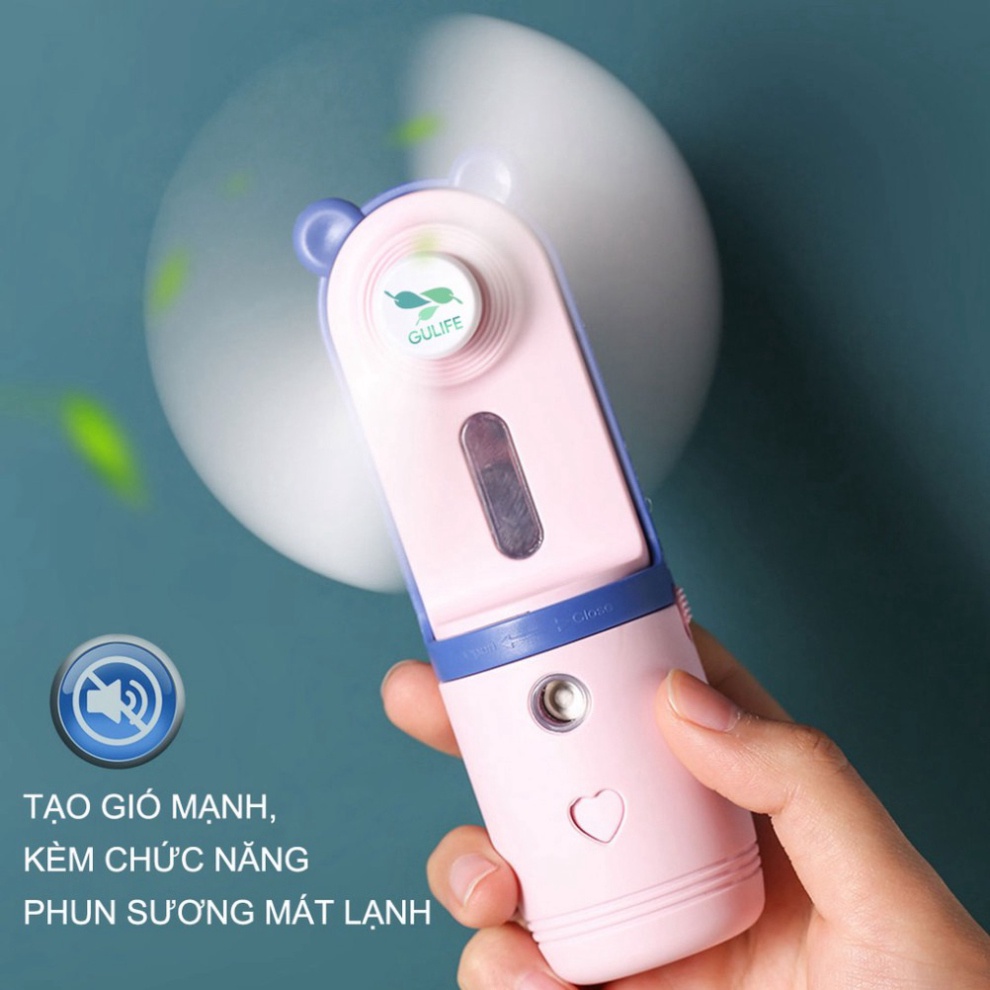 ✅ Quạt Cầm Tay Mini, Quạt Cầm Tay Phun Sương Làm Dịu Cơn Nóng Nhanh Chóng 2 Trong 1 - Kèm Quà Tặng - GULIFE QM-386