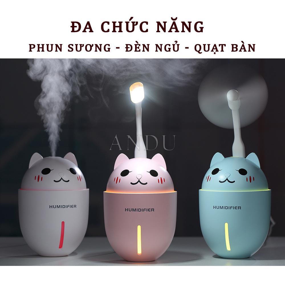 Máy Phun Sương Tạo Độ Ẩm 3 Tác Dụng, Máy khuếch Tán Tinh Dầu Hình Mèo