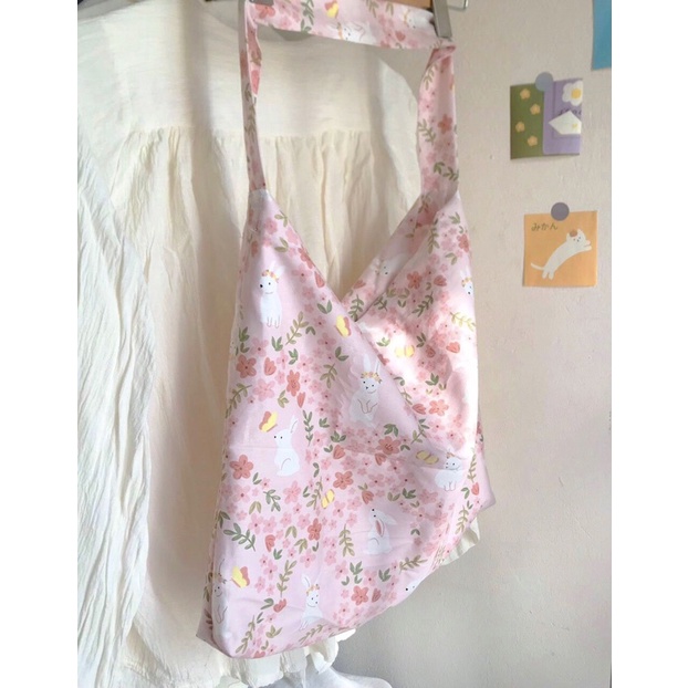 Túi đeo chéo tote, đeo vai, túi xách hoa nhí bigsize floral cỡ lớn màu hồng đáng yêu lolita - Baby Pastel