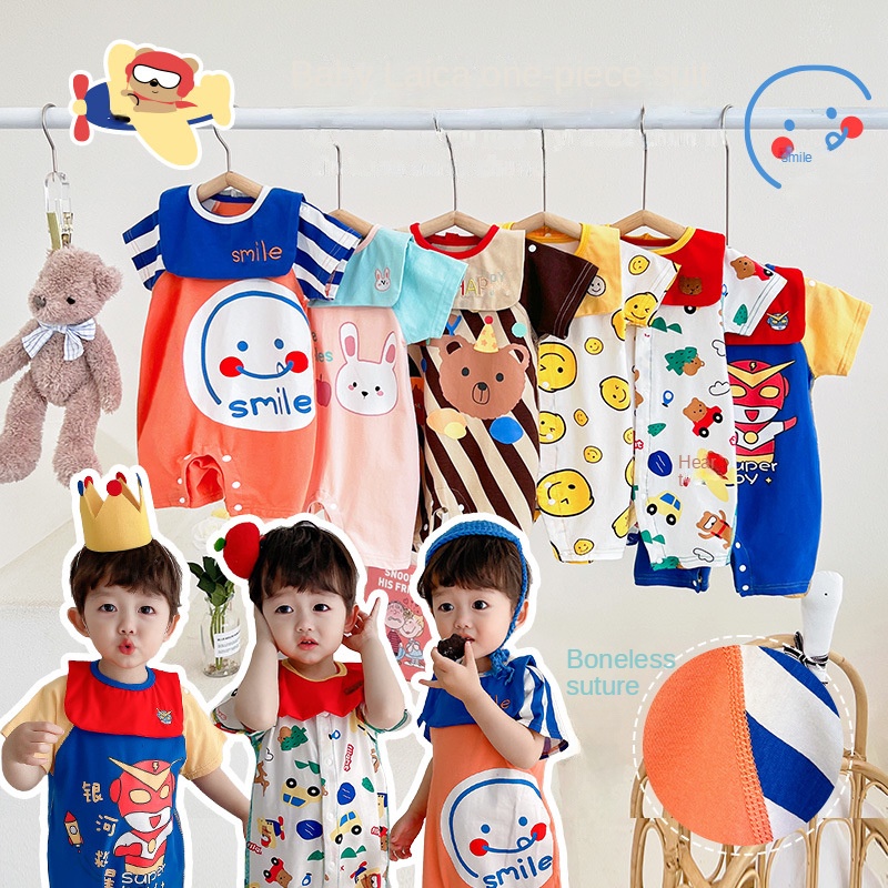 Bộ Áo Liền Quần Tay Ngắn Bằng Vải Cotton Hữu Cơ Dễ Thương Dành Cho Bé Trai Gái Sơ Sinh 0-24 Tháng Tuổi