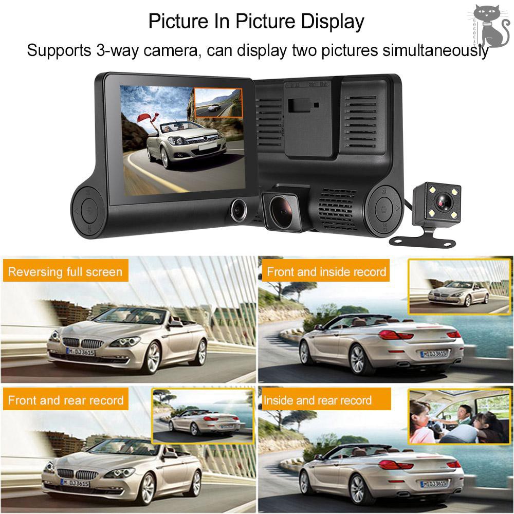 COD☆ 4" 1080P Three Lens Car DVR Dash Cam Camera Camcorder Night Vision / G-sensor / Motion Detection