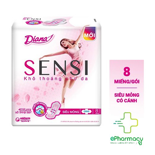 BVS Diana - Băng Vệ Sinh Diana Sensi Siêu Mỏng Cánh 8 Miếng/Gói