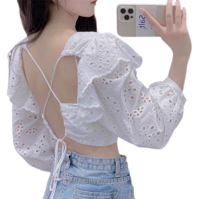 Ao croptop bigsize hở lưng chất xô thêu cao cấp  NQ0922