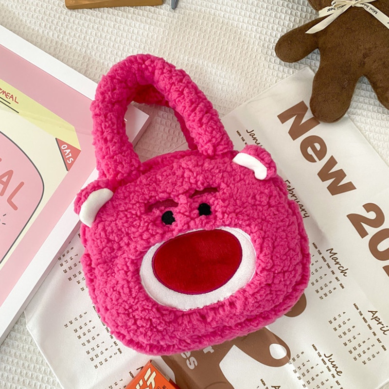 QQ Túi Đeo Vai Bằng Vải Lông Cừu Họa Tiết Hoạt Hình Trái Dâu Đáng Yêu Cho Bé Gái