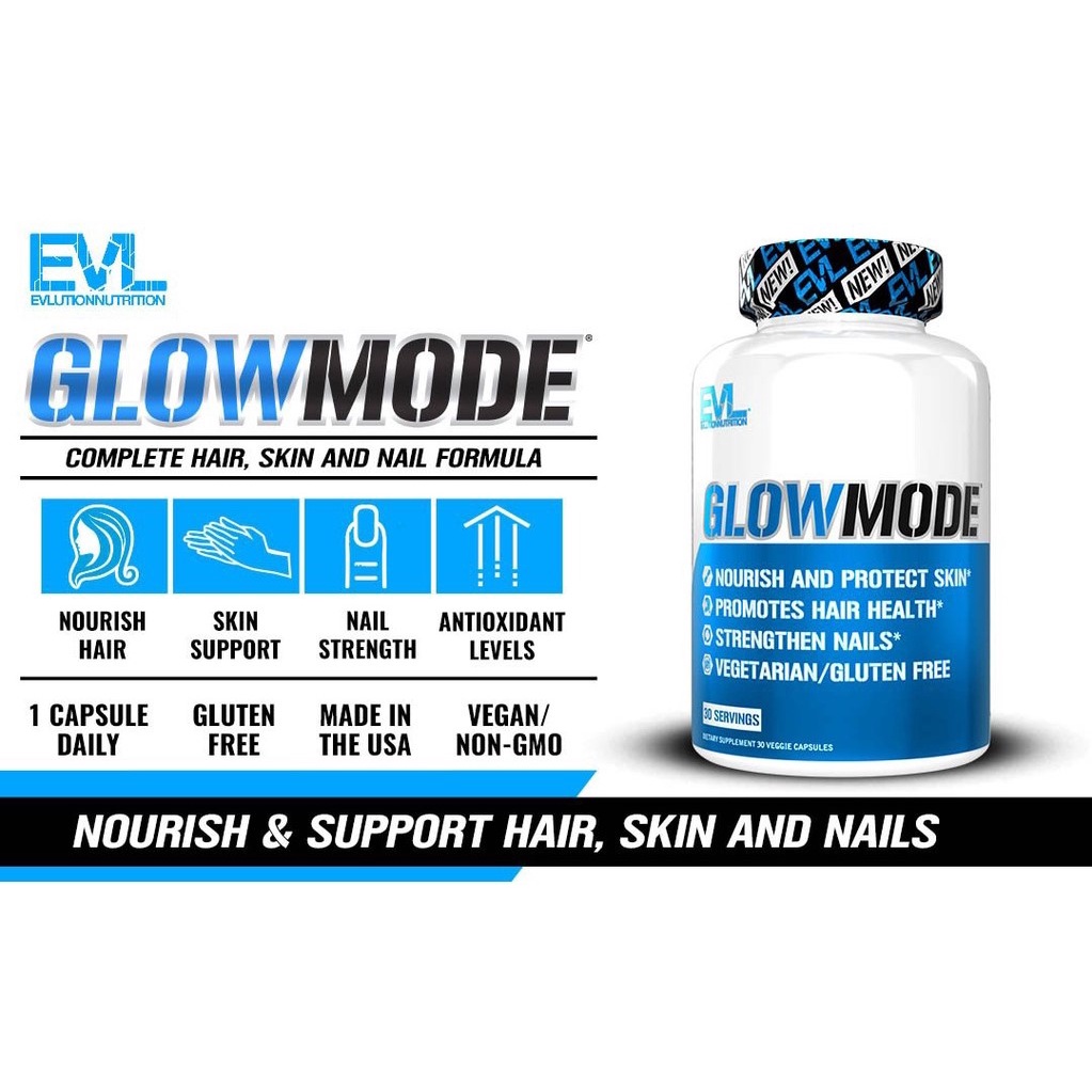 GLOW MODE EVL Hỗ Trợ Đẹp Da Mượt Tóc Trẻ Hóa Tế Bào EVLUTION GLOW MODE 30 VIÊN