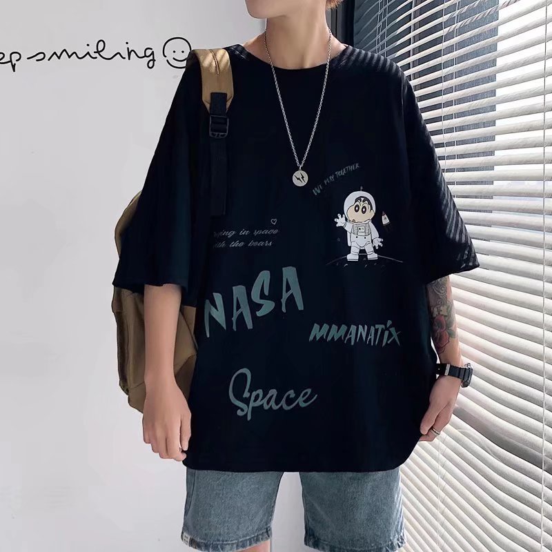 Áo Thun Nam Oversize In Hình Phi Hành Gia Phong Cách Hong Kong Thời Trang Mùa Hè Thoải Mái Cỡ M-8XL