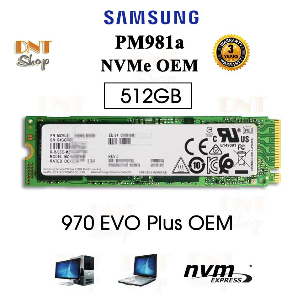 Ổ cứng SSD Samsung NVMe PM981a M.2 PCIe Gen3 x4 512GB - OEM 970 EVO Plus (MZ-VLB512B)