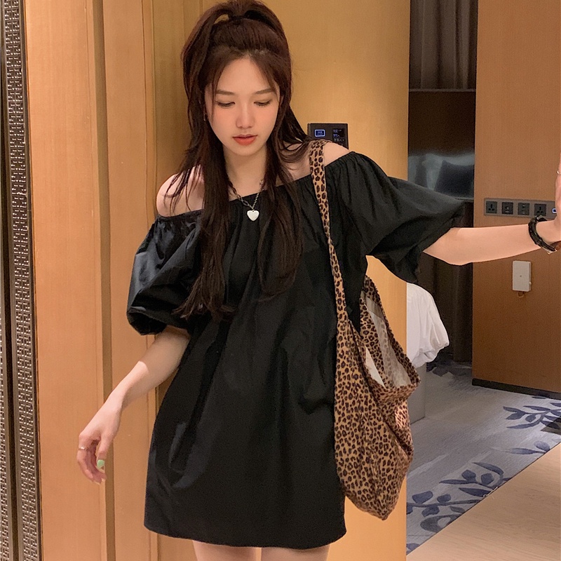 SUXI Áo Kiểu Trễ Vai Tay Phồng Dáng Rộng Màu Trơn Thời Trang Mùa Hè Dễ Phối Đồ Cho Nữ