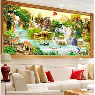 ( kho sỉ) Tranh thêu kín phong cảnh sơn thủy hữu tình mn0153 120×60) mn0154 (160×75) mn0155 (200×95)