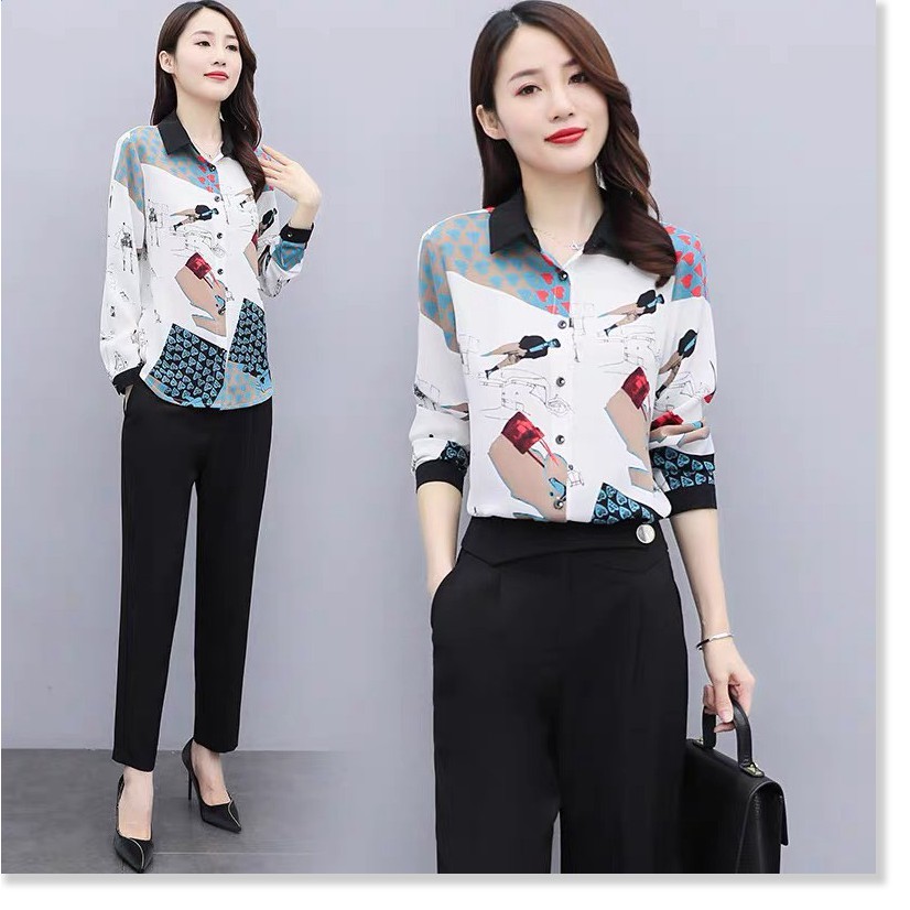 ÁO SƠ MI KIỂU NỮ PHỐI HỌA TIẾT THANH LỊCH SANG TRỌNG