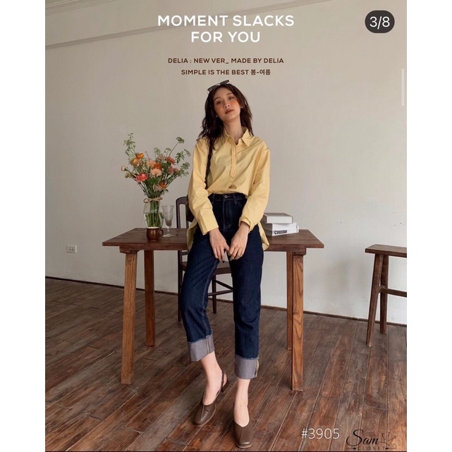 Quần jeans ống đứng gấp gấu