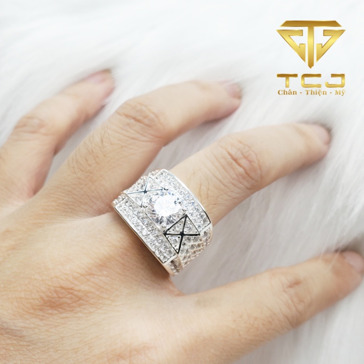 Nhẫn nam bạc ý 925 thiết kế 3D đính đá nhân tạo sang trọng RM0150 Trang sức Toàn Cầu TCJ