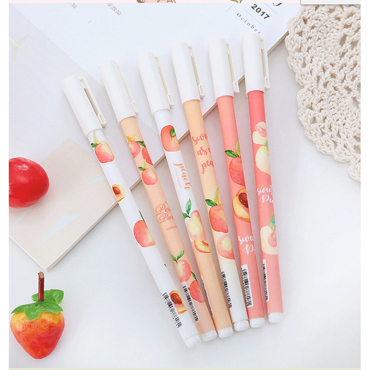 Bút Bi Ngòi 0.38mm Thiết Kế Hình Quả Đào Xinh Xắn