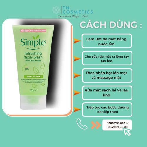 Sữa Rửa Mặt Simple Gel Kind To Skin Refreshing Facial Wash, Gel Rửa Mặt Simple, SRM Simple 150ml SRM01 | BigBuy360 - bigbuy360.vn