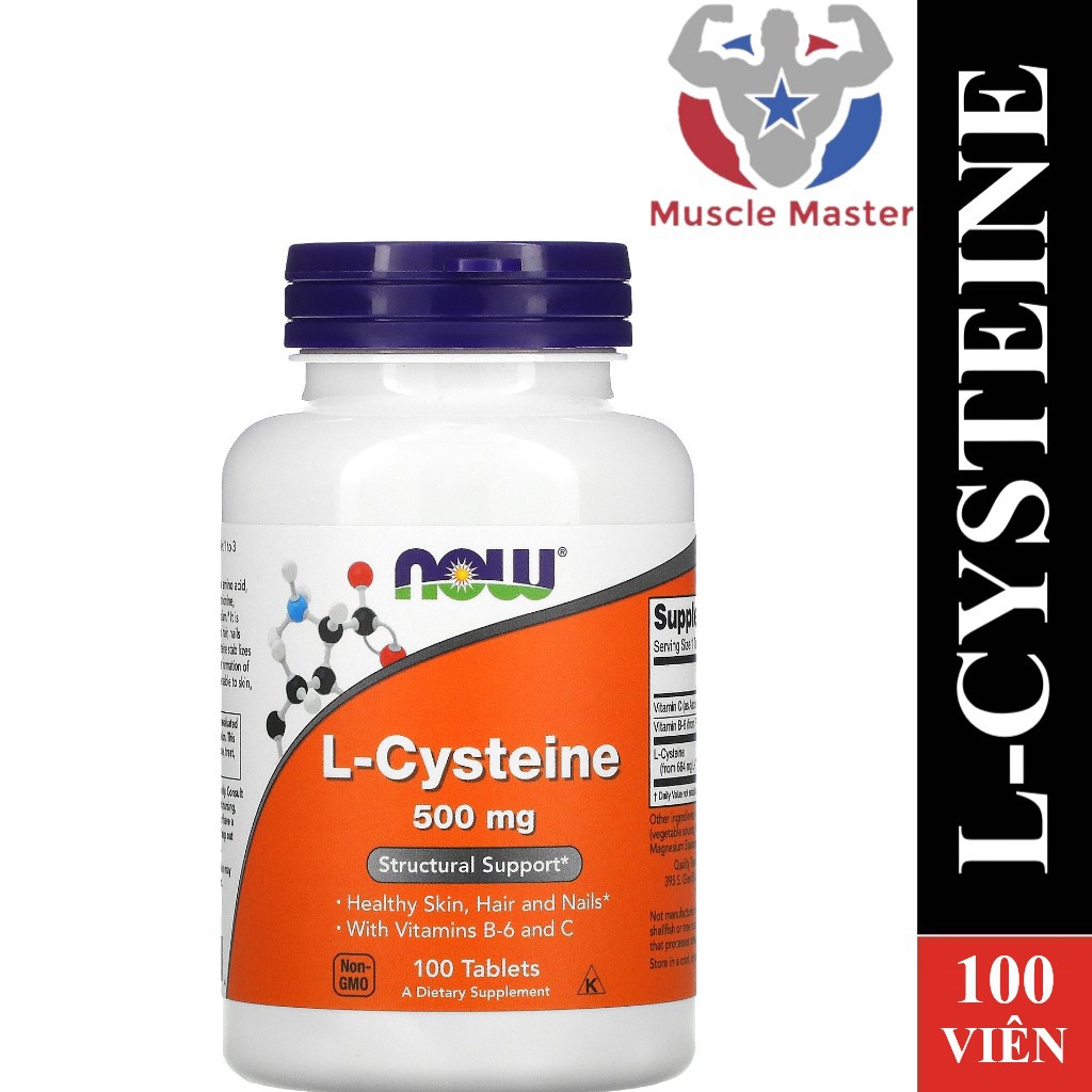 Thực Phẩm Bổ Sung Giảm Mụn, Trắng Da Now L-Cysteine 500mg 100 viên