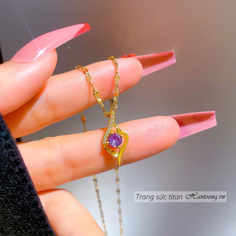 Vòng cổ nữ chất liệu titan đính đá pha lê lấp lánh thiết kế thời trang sang trọng