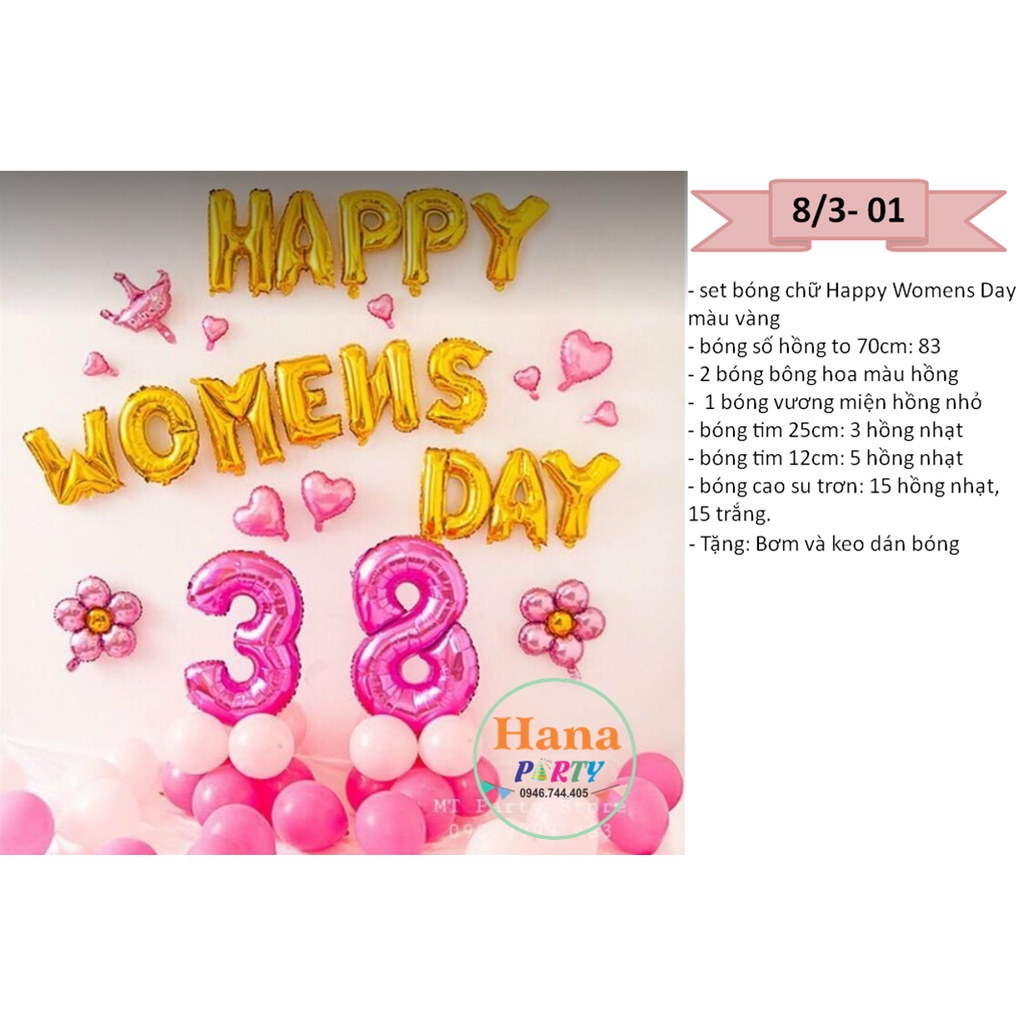 Set bong bóng trang trí ngày kỉ niệm 14/2 , 8/3, 20-10, Happy Vanlentine , ngày phụ nữ happy women day Happy Anniversary