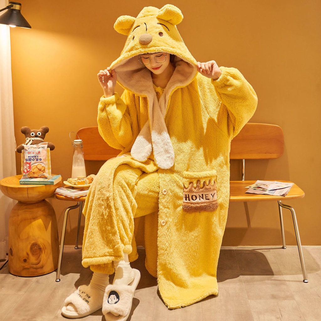 Áo Choàng Ngủ Dáng Dài Có Mũ Trùm Chất Nỉ Dày Dặn Thời Trang Thu Đông Cho Nữ | BigBuy360 - bigbuy360.vn