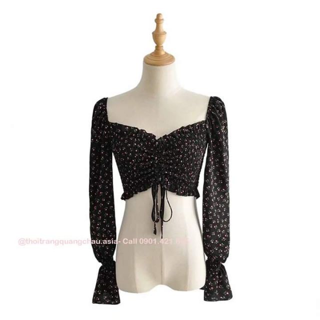 Áo Croptop Tay Dài Hoa Nhí “Phong Cách Hàn Quốc”