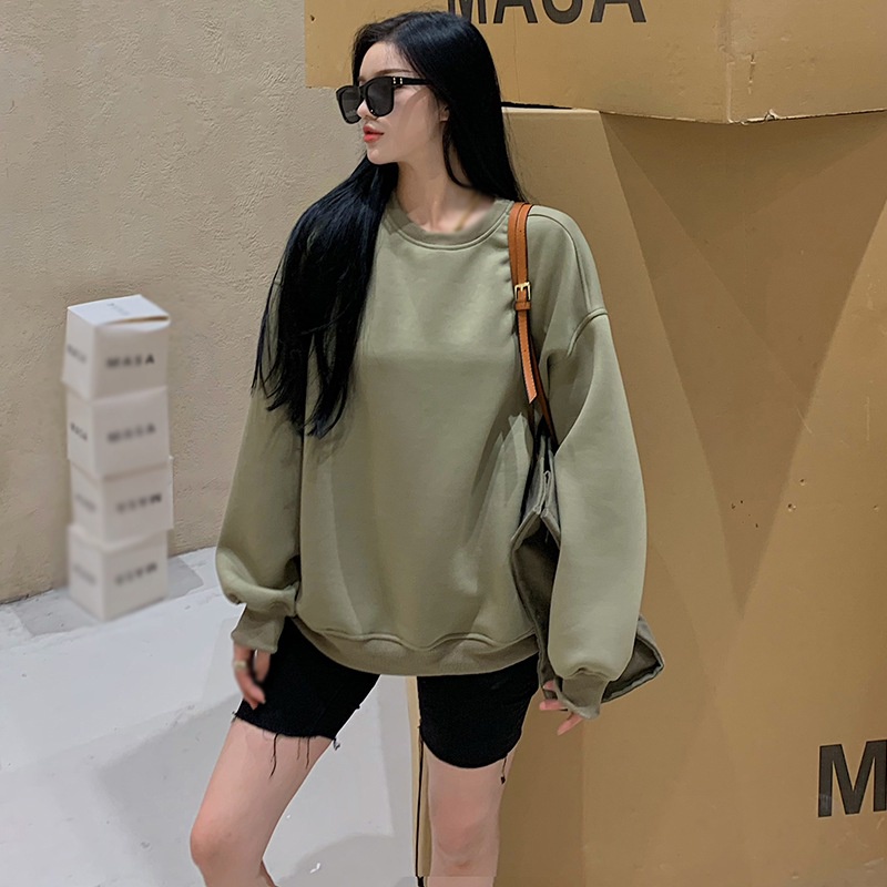 Áo hoodie dài tay màu trơn thời trang nữ tính