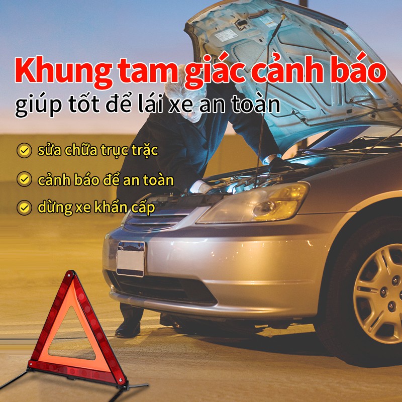 Biển Cảnh Báo Nguy Hiểm Cho Ô Tô , Xe Hơi - Thiết Kế Hình Tam Giác Phản Quang Gấp Gọn Tiện Lợi