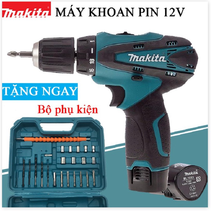 [Chính Hãng] Máy khoan pin makita 12V – KHOAN – BẮT VÍT – VẶN ỐC tặng kèm hộp 24 chi tiết