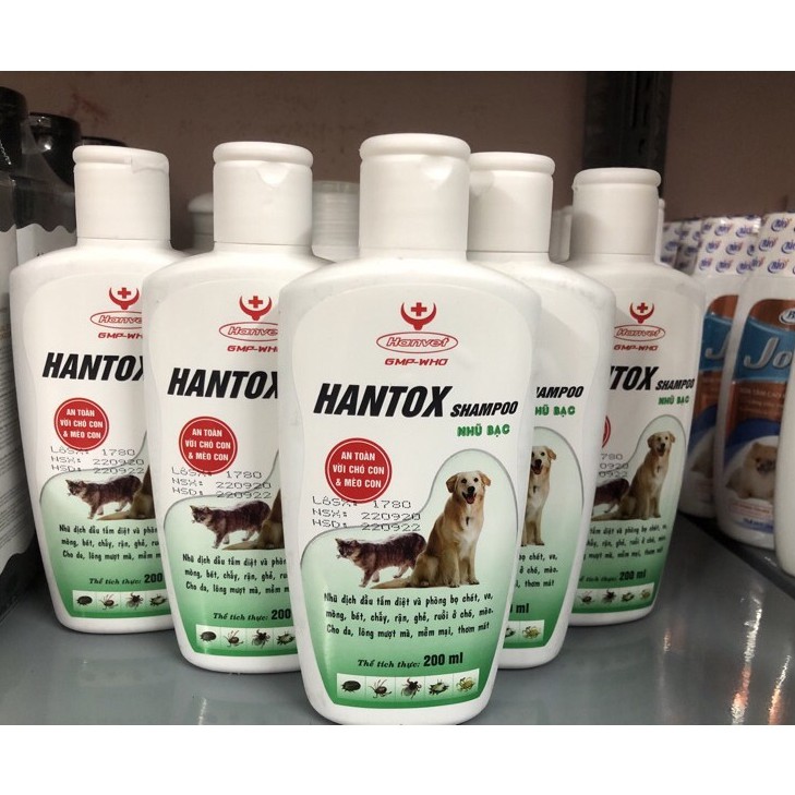 Sữa Tắm Ve Rận Bọ Chét Mượt Lông cho chó con và mèo con Hantox Shampoo Xanh Nhũ Bạc 200m  Pet -1989