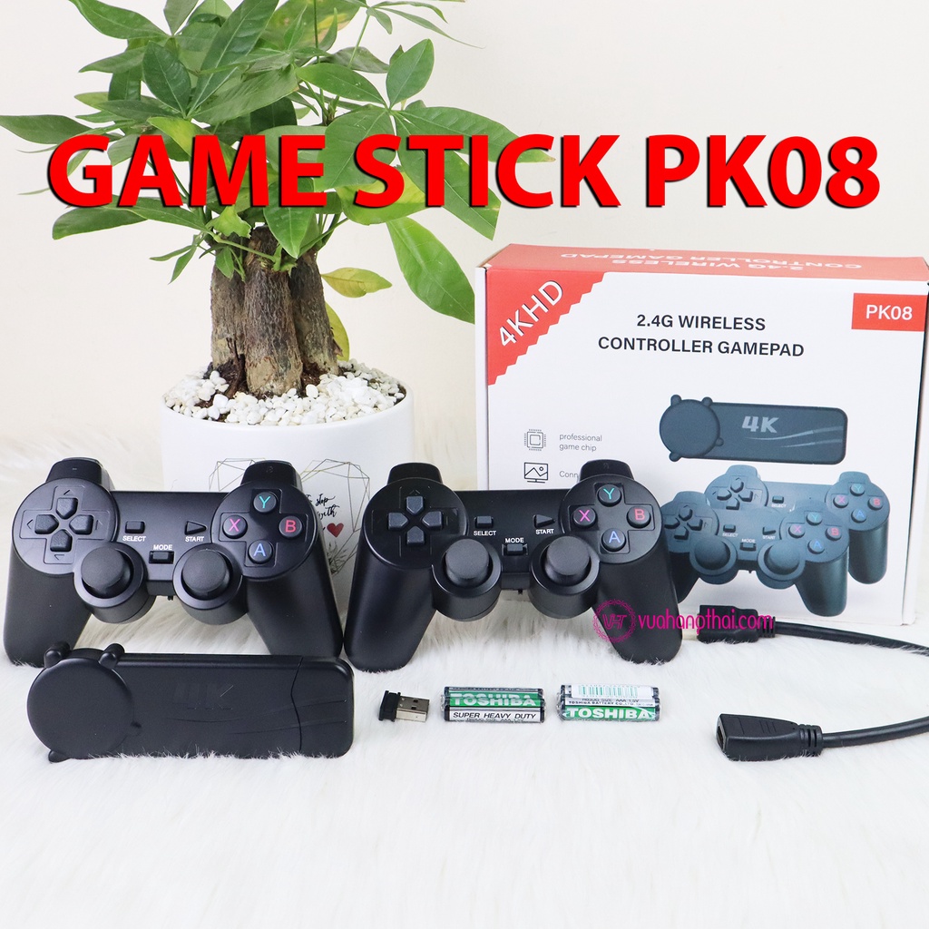 Máy Chơi Game Stick 4K PK08 - Game 4 Nút 6 Nút HDMI, Tay Cầm Không Dây - 3500 Game Huyền Thoại