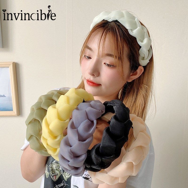 Băng Đô Đội Đầu Bằng Satin Kiểu Thắt Bím Màu Trơn Cổ Điển Dễ Phối Đồ