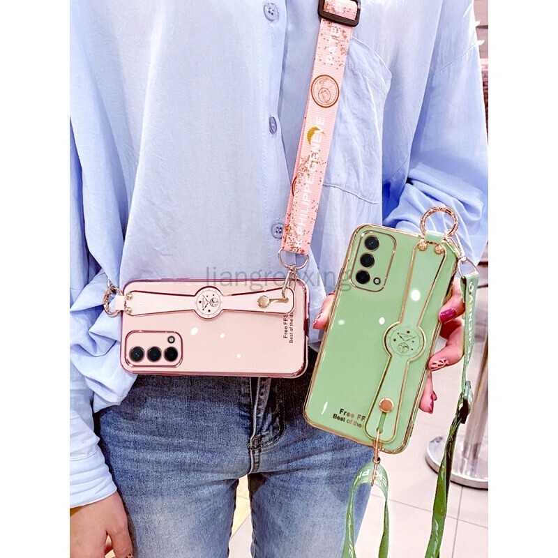 Ốp lưng oppo a95 oppo a74 4g Ốp Điện Thoại Mềm Đính Đá Có Dây Đeo Cổ Cho oppo a95 a74 4g